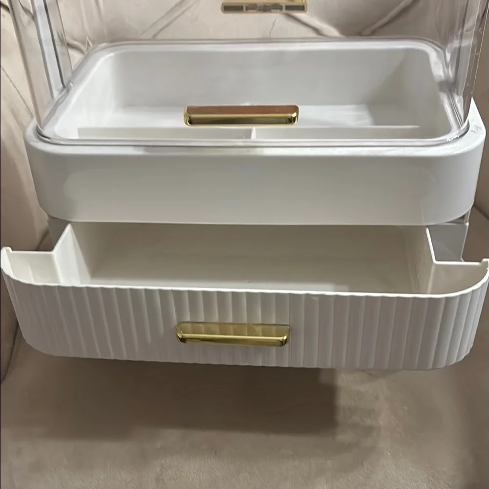 Amazon White and Gold Makeup Organizer with Elegant Design